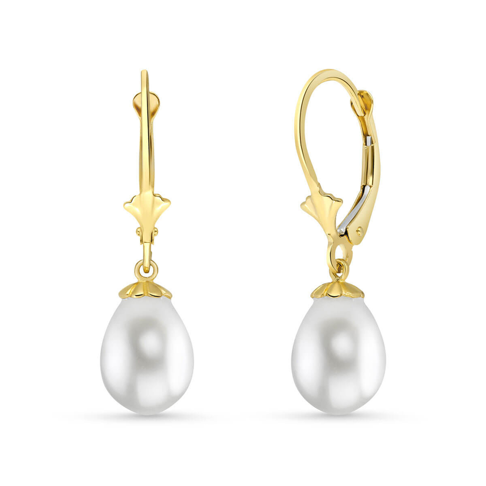 14K. SOLID GOLD LEVERBACK EARRING WITH NATURAL PEARLS (Yellow Gold) - Picture 1 of 1